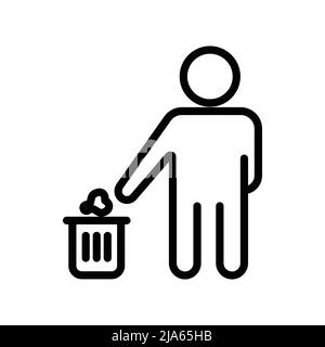 trash can icon vector with people. Throw garbage in its place, Cleanliness, environmental cleanliness, healthy environment. line icon style. Simple de Stock Vector
