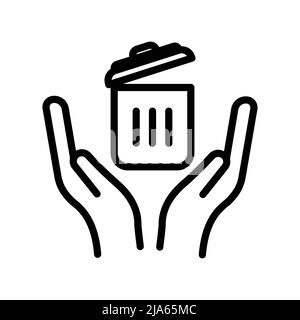 Trash can icon vector with hand. Cleanliness, Throw garbage in its place, environmental cleanliness, healthy environment. line icon style. Simple desi Stock Vector