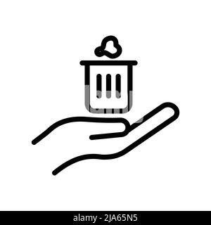 Trash can icon vector with hand. Cleanliness, Throw garbage in its place, environmental cleanliness, healthy environment. line icon style. Simple desi Stock Vector