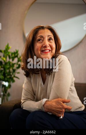 Portrait shot of presidential candidate for the political party 'Partido Verde Oxigeno' French-Colombian Ingrid Betancourt during an interview in Bogota, Colombia, April 13, 2022. betancourt decided to quit campaign and join candidate Rodolfo Hernandez. Photo by: Sebastian Barros/Long Visual Press Stock Photo