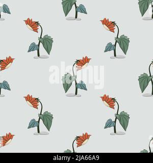Mild colored sun flower with leaves isolated on light background is in Seamless pattern - vector illustration Stock Vector