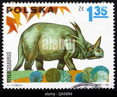 POLAND - CIRCA 1965: a stamp printed in the Poland shows Styracosaurus, Dinosaur, circa 1965 Stock Photo