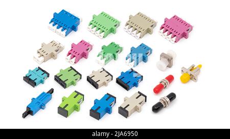 fiber optic adapters on isolated white background Stock Photo