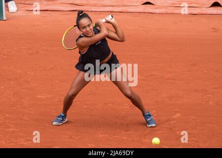 Leylah Fernandez playing during French Open Tennis at Roland Garros arena on May 27, 2022 in Paris, France. Photo by Nasser Berzane/ABACAPRESS.COM Stock Photo