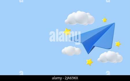 3d paper airplane with clouds Stock Vector