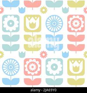 Seamless pattern with flowers and geometric shapes. Vector Stock Vector