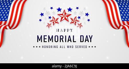 happy memorial day with sparkling stars backgrounds for website banner, poster corporate, sign business, social media posts, advertising agency Stock Vector