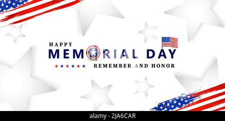 happy memorial day remember and honor with star backgrounds for website banner, poster corporate, sign business, social media posts, advertising Stock Vector