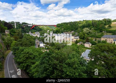 Luxembourg city, May 2022.  Panoramic view of the lower town Stock Photo