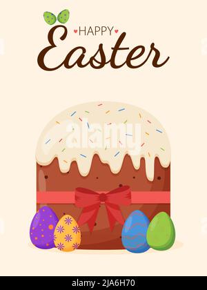 Easter cake with colorful eggs. Easter concept. Happy Easter banners, greeting cards, posters, holiday covers. Stock Vector