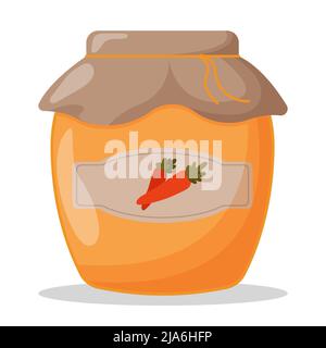 Glass jar of carrot jam with closed lid. Cute vector illustration Stock Vector