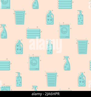 Laundry and washing objects seamless pattern. Flat vector illustration. Stock Vector