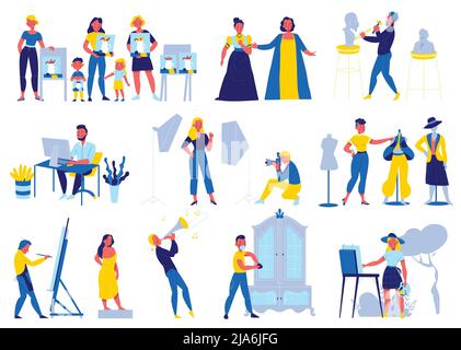 Creative professions set with artist and singer flat isolated vector illustration Stock Vector