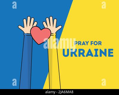 Pray for ukrain Hands hold heart with flag ukrain  vector design Stock Vector