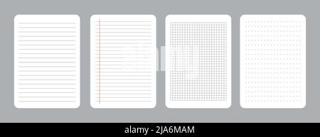 Set of realistic vector illustration of blank sheets of square and lined paper from a block isolated on a gray background Stock Vector
