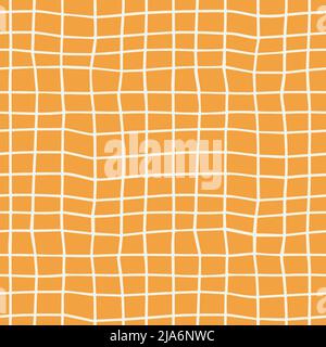 Orange checkered vector pattern. Hand draw tablecloth texture. Stock Vector
