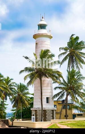 Lighthouse in Galle fort in a sunny day in Sri Lanka. Vertical photo. Stock Photo