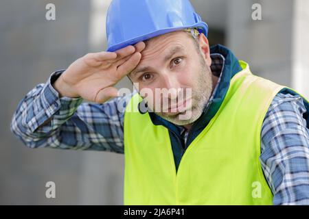 portrait of a mature tired engineer Stock Photo