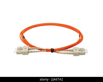 Fiber Optic Patch Cord on isolated white background Stock Photo