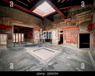 ERCOLANO, ITALY - FEBRUARY 14, 2022: House of the Bicentenary, one of Herculaneum's most noble Roman homes. Herculaneum is an important archaeological Stock Photo