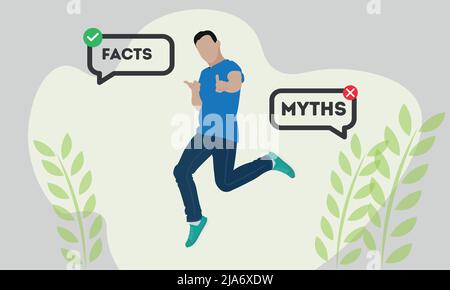 Myths and facts vector illustration. Information accuracy in flat person concept. Stock Vector