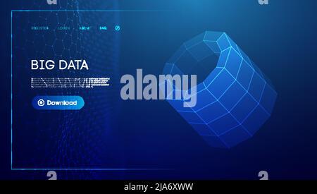 Bid data blue background. Wireframe cylinder vector. Network connection. Stock Vector