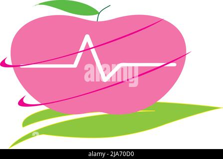 Fresh pink apple on leaf. Health Vector Logo. Best apple logo Stock Vector
