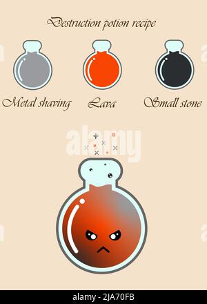 Destruction potion Witchcraft book page. Magic potion recipe Stock Vector