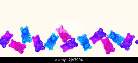 Colorful gummy bears seamless pattern. Bright sweet food banner with jelly candies. Stock Vector