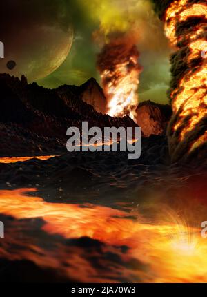 Dark planet with lava cracks, 3D rendering Stock Photo