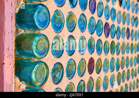 Desert glass bottle house in ghost town of Rhyolite Stock Photo