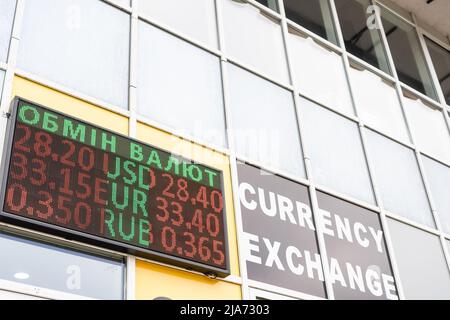 Kyiv or Kiev, Ukraine - February 11 2020: Exchange rate currency on LED digital board for business money concept Stock Photo