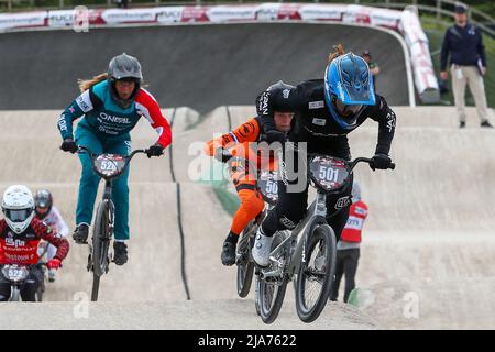 Glasgow, UK. 28th May, 2022. The world BMX Racing world cup took place at the BMX track in Glasgow, Scotland, UK and attracted an international list of over 200 competitors from across the world. The competition is a two day event and will showcase the best athletes in the sport. Credit: Findlay/Alamy Live News Stock Photo