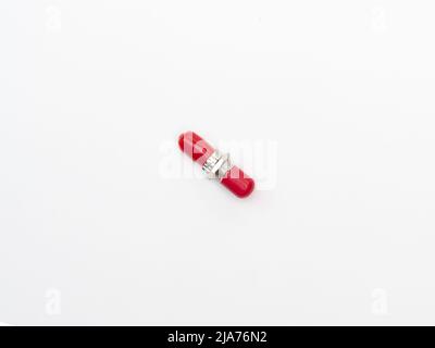 SC-UPC adapter for single mode fiber optic patch cord with flange on isolated white background Stock Photo