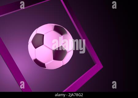 Classic 3D soccer ball on a purple background, flying into the goal Stock Photo