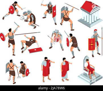 Isometric ancient rome gladiators design concept with square ...
