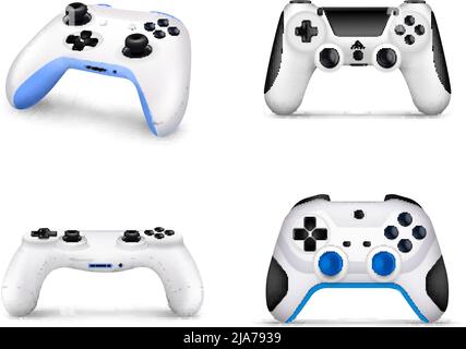 Realistic set of various models of controllers for video game console on white background isolated vector illustration Stock Vector