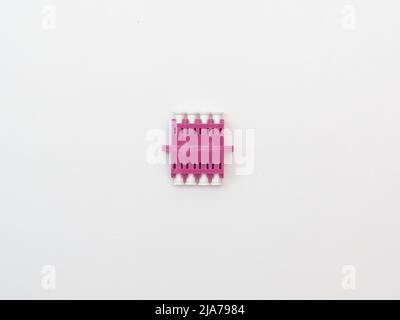 SC-UPC adapter for single mode fiber optic patch cord with flange on isolated white background Stock Photo
