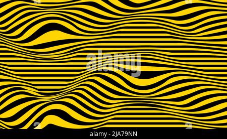 Striped abstract wavy background. Op art. Geometric pattern with distortion, optical illusion. Vector illustration Stock Vector