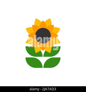 Sunflower flower with yellow petals logo. Isolated sunflower, symbol of summer, farming. Sunflower oil icon. Vector design element Stock Vector