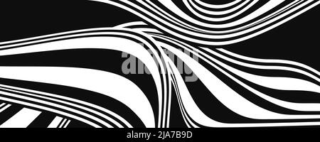 Wide bend black and white stripes, abstract banner. Monochrome vector architecture background. Contrast lines Stock Vector