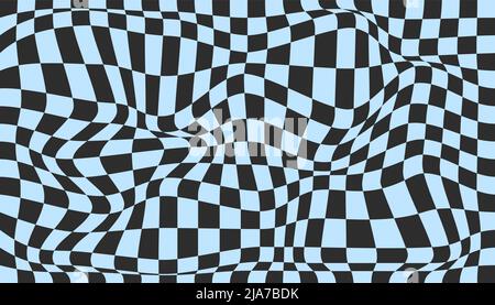Checkered background with distorted squares. Abstract banner with distortion. Chess pattern. Chessboard surface Stock Vector