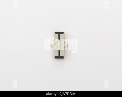 SC-UPC adapter for single mode fiber optic patch cord with flange on isolated white background Stock Photo