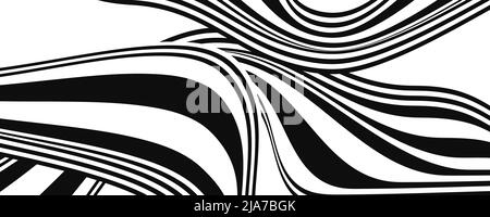 Wide bend black and white stripes, abstract banner. Monochrome vector architecture background. Contrast lines Stock Vector