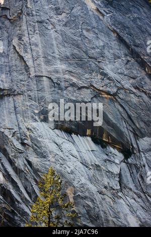 Detail of large vertical grey rock wall at Yosemite Stock Photo