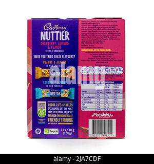 Cadbury Nuttier Cranberry, Almond & Peanut Milk Chocolate Bar Stock Photo