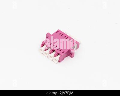 SC-UPC adapter for single mode fiber optic patch cord with flange on isolated white background Stock Photo