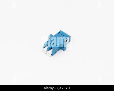 SC-UPC adapter for single mode fiber optic patch cord with flange on isolated white background Stock Photo