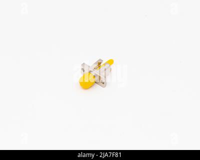SC-UPC adapter for single mode fiber optic patch cord with flange on isolated white background Stock Photo