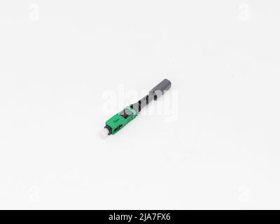 SC-UPC adapter for single mode fiber optic patch cord with flange on isolated white background Stock Photo